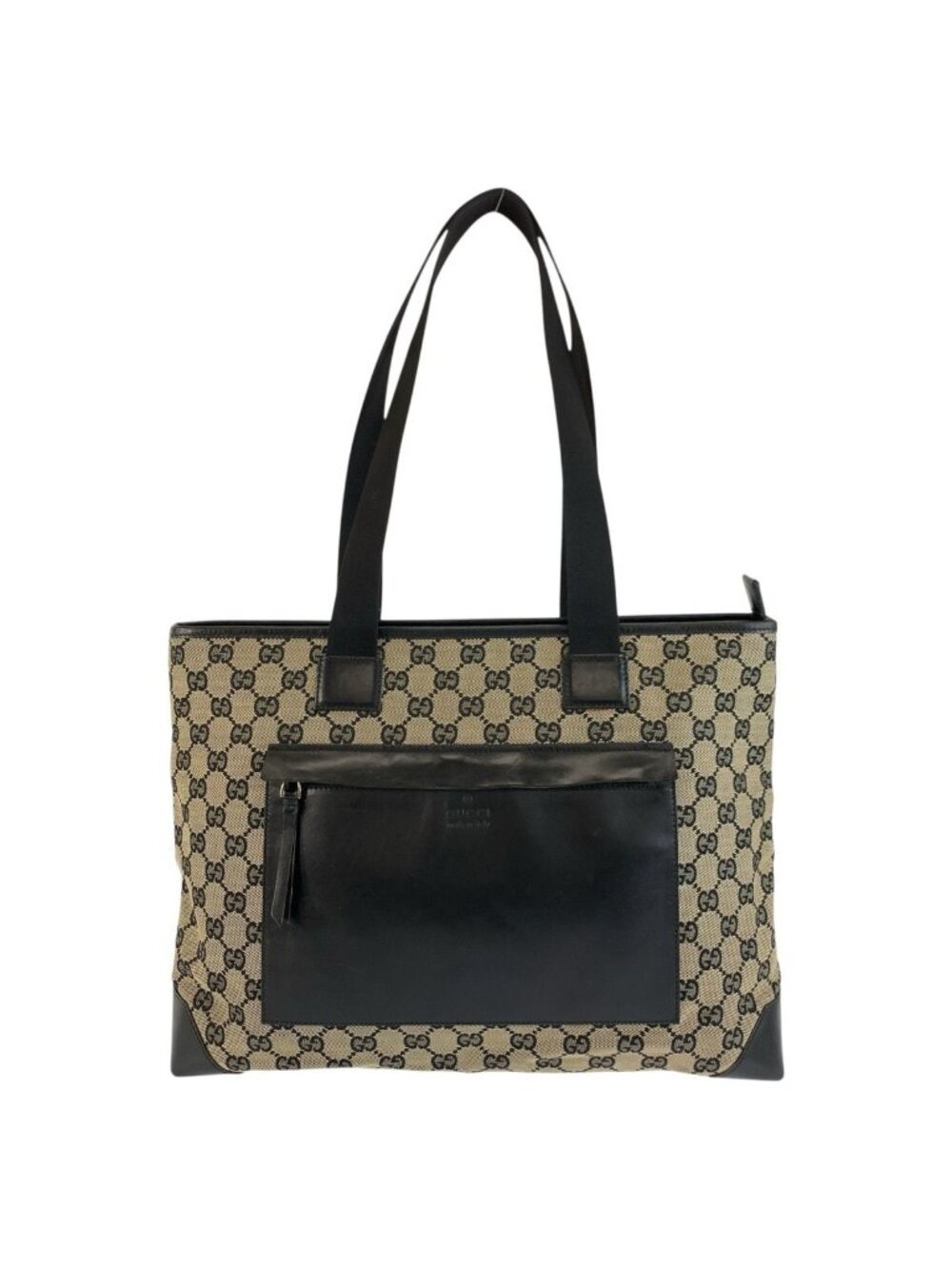 Gucci Black GG Canvas Leather Tote Shoulder Bag